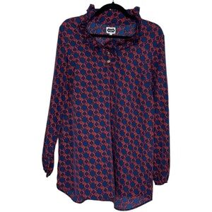 MUD PIE Long Sleeve Whitney Ruffle Neck Tunic Red & Blue Chain-link  Size: Large